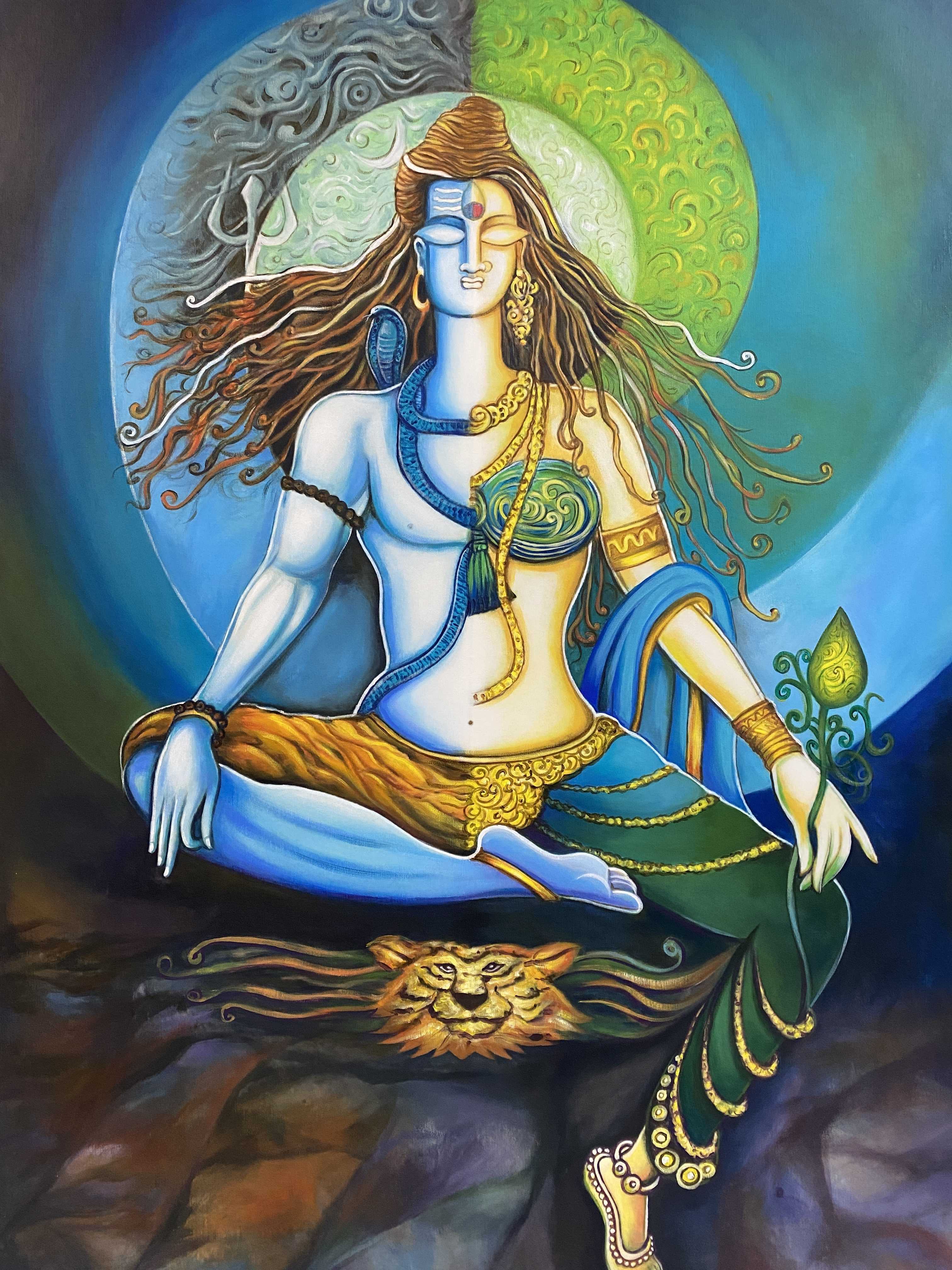 Ardhnareshvar Size 3.5 “x4.5” Acrylic on canvas